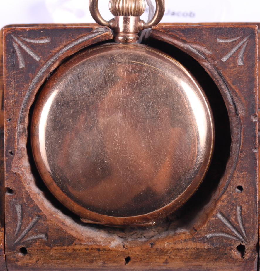 A rolled gold cased open faced pocket watch with white enamel dial and Roman numerals and subsidiary - Image 3 of 3