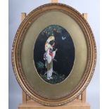 A pair of 1920s Japanese style oval watercolours, 7" x 10", in gilt frames