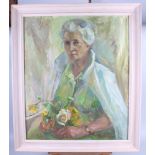 Pat Lucey: oil on canvas portrait of D Simone, 19 1/2" x 23", in painted frame