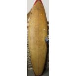 A mid 20th century fibreglass Bilbo surfboard, 84" long