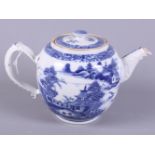 A 19th century Chinese blue and white porcelain exportware teapot and cover with moulded spout and