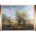 Ted Dyer: oil on canvas, "Hay Making", 28" x 35 1/2", in gilt frame