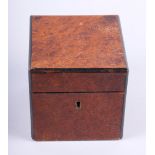 A 19th century amboyna and ebony strung tea caddy, 4 3/4" square