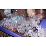 A set of six cut glass hocks, five cut glass goblets and other cut glass wines, vases, etc