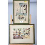 A pair of French watercolours, Parisian scenes, in strip frames