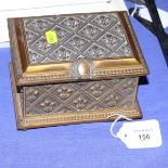 A 19th century French cast brass jewellery casket with silk lining and fleur-de-lys decoration,