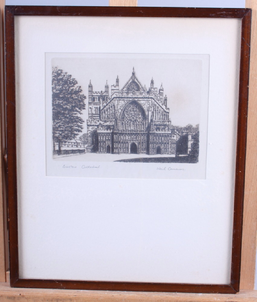 Cyril Gray: aquatint, "Close of Day", Neil Cameron: an etching, Exeter Cathedral, a companion, Wells - Image 5 of 5