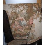 A jacquard woven tapestry panel after Boucher, romantic figures, 48" x 86" approx