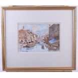 Peter M Joseph: watercolours, Venetian canal scene, 7 1/2" x 5", in gilt frame, a companion work,