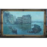 An oleograph, Italian coastal scene, in ornate gilt frame