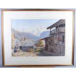C Stokes, 1872: watercolours, Swiss mountain village scene, 19" x 13 1/2", in gilt frame