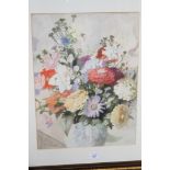 George Sheringham: watercolours and bodycolour, still life of summer flowers, 15" x 20", in gilt