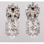 A pair of 18ct white gold Art Deco ear clips, set a combination of old cut, brilliant cut and