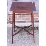 A late Victorian mahogany and satinwood banded occasional table, on square taper supports united