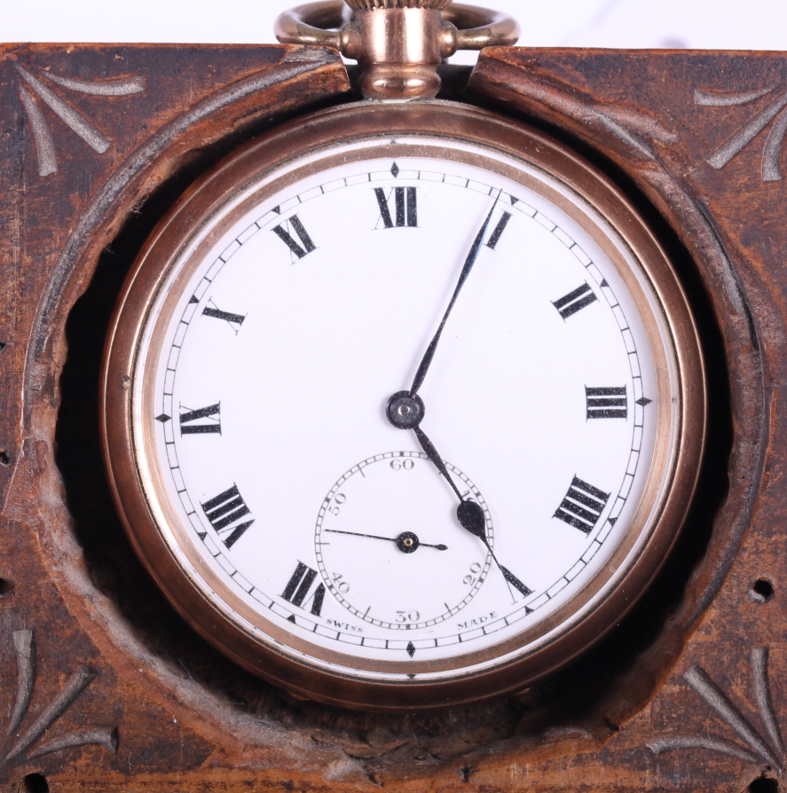 A rolled gold cased open faced pocket watch with white enamel dial and Roman numerals and subsidiary - Image 2 of 3