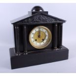 A late 19th century slate mantel clock with white dial and eight-day striking movement and