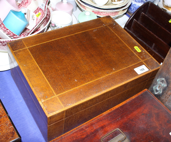 A 19th century mahogany box and a birch lined work box, 13" wide