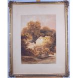 A 19th century watercolour of a water mill, 9" x 12 1/2", in gilt frame, and a similar watercolour