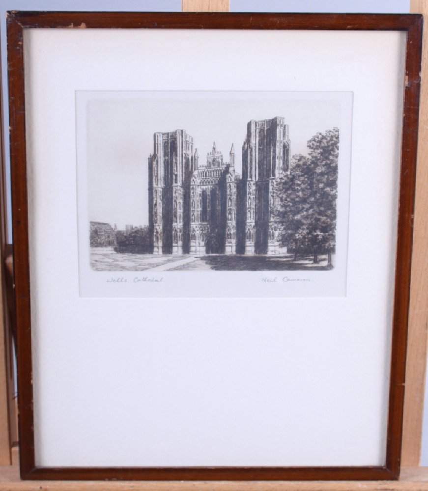 Cyril Gray: aquatint, "Close of Day", Neil Cameron: an etching, Exeter Cathedral, a companion, Wells - Image 2 of 5