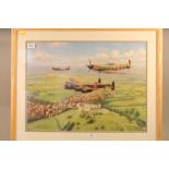 John Parry?: a colour print, Battle of Britain Flight over Windsor, in strip frame, and a signed
