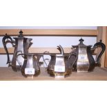 A silver octagonal four-piece teaset with ebonised knop and handles, 45.7oz troy approx