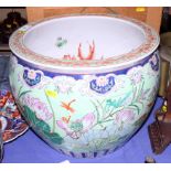 A Chinese porcelain enamel decorated fish bowl, 15" dia