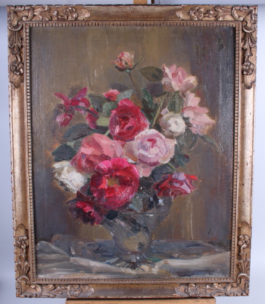 Cecile Porter?: impasto oil on canvas, anemones, 11 1/2" x 13", in gilt frame, and an impasto oil on - Bild 2 aus 4