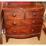A late 19th century mahogany bowfront chest of two short and two long drawers, on bracket feet,