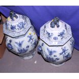 Two Chinese octagonal jars and covers, decorated "Hundred Antiques" pattern, 27" high