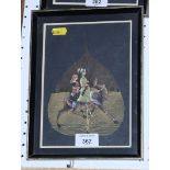 A pair of Indian painted Peepal leaves, in ebonised and gilt frames