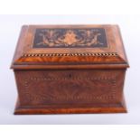 A 19th century floral marquetry two-handled work box, 13" wide