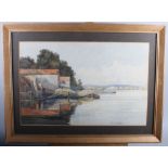 K S Webb: watercolours, barges at the quayside, 19" x 12 1/2", in gilt frame