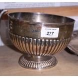 A silver pedestal rose bowl with half reeded decoration, 10.5oz troy approx