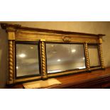 A Regency gilt framed triple-plate wall mirror/overmantel mirror with central shell, 76" wide