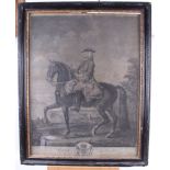 An 18th century engraving of George II on horseback, in Hogarth frame