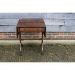 A 19th century mahogany and ebony strung "sofa" table, fitted one drawer on panel end, on splay