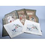 Three Chinese embroidered sleeve panels, together with two Chinese silk embroidered panels,