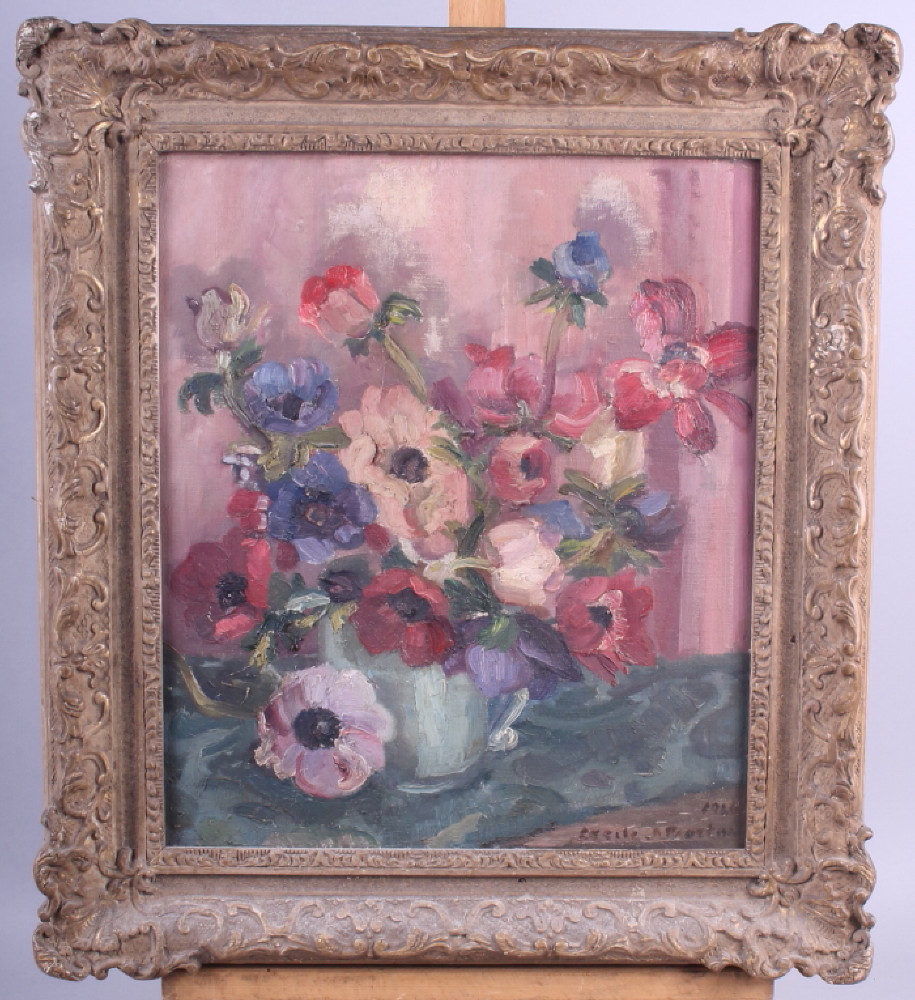 Cecile Porter?: impasto oil on canvas, anemones, 11 1/2" x 13", in gilt frame, and an impasto oil on