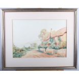 Sydney Gardner: a pair of watercolours, coastal cottages, 13" x 9 1/2", in strip frames