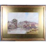 Alice Hobson: watercolour, King John's Bridge Tewkesbury, 16" x 23", in gilt strip frame