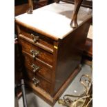 An inlaid mahogany bedside cabinet, fitted four drawers and marble top, 10" wide