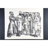 A lithograph, WWI German soldiers and Cossack, 19" x 24", in strip frame
