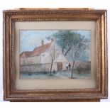 A 20th century watercolour sketch, cottage and figures, and one other watercolour, view of old