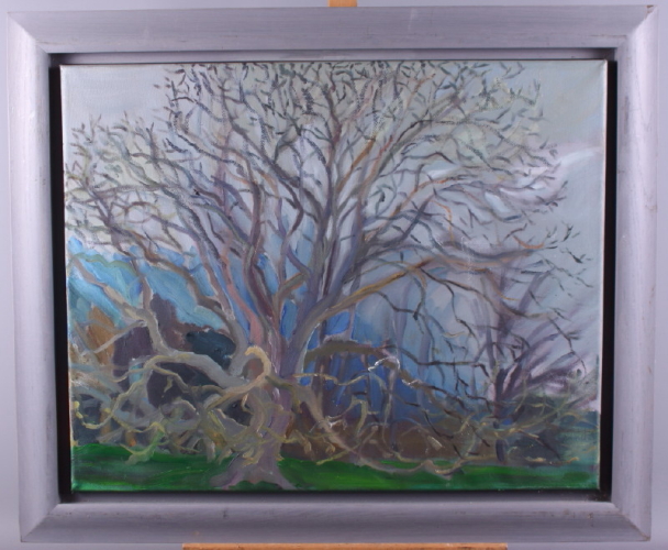 Sasha Turnbull: oil on canvas, "Monks House Walnut One", 16" x 20", in painted frame