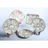 A 19th century Chinese enamel famille verte lozenge shaped dish, a similar rectangular dish and