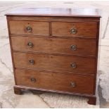 A 19th century mahogany chest of two short and three graduated long drawers, 42" wide (damages)