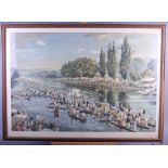 A 19th century colour print, Henley Regatta, a map of Sussex and a number of other colour prints