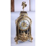 A 19th century Boulle cased mantel clock with enamelled chapter ring and eight-day striking