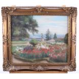 N Prowse Reilly: pastels study, formal garden, 11 1/2" x 9 1/2", in gilt frame