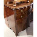 A polished as mahogany bowfront side cupboard, fitted two drawers over two doors, on splay bracket